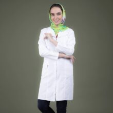 روپوش پزشکی زنانه زیپ‌دار یقه آرشال سفید