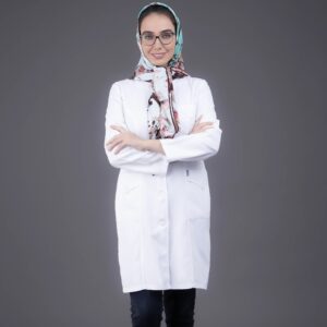 روپوش پزشکی زنانه مدل یقه گرد جیب دکمه